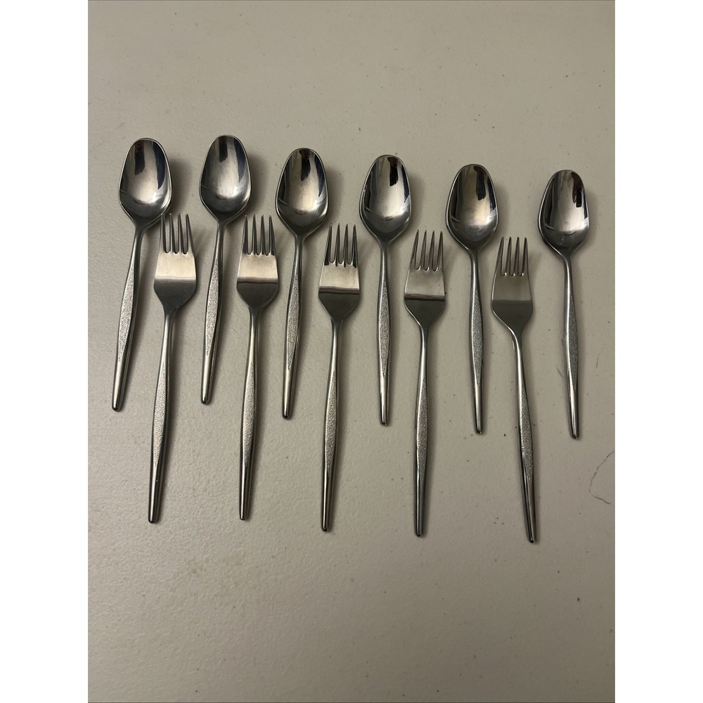 Stainless Steel Japan Flatware Lot of 11 Spoons, Forks Textured Handle